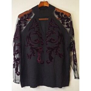 I.N.C. Velvet Burnout Knit Top Women's XL Sheer Whimsigoth Witchy Career Casual